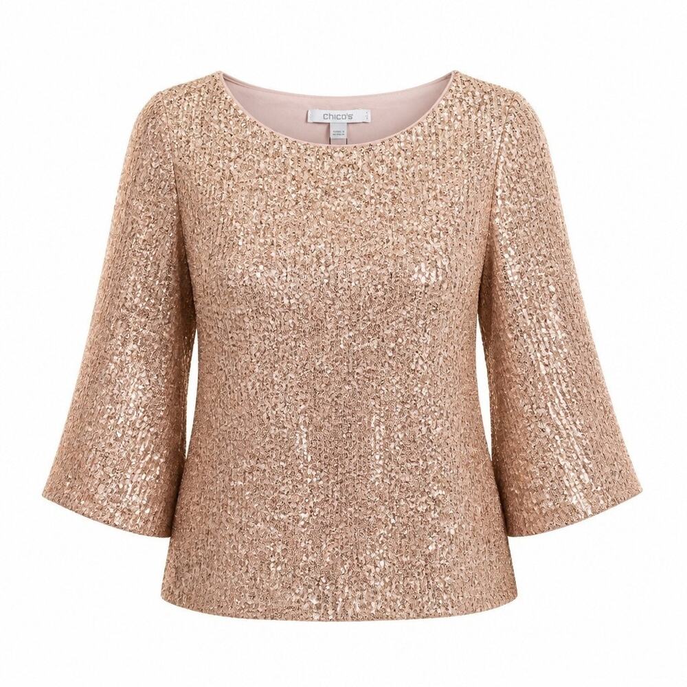 CHICO'S OMBRE PARTY TEE TOP ROSE SMOKE, SIZE 0, NWT